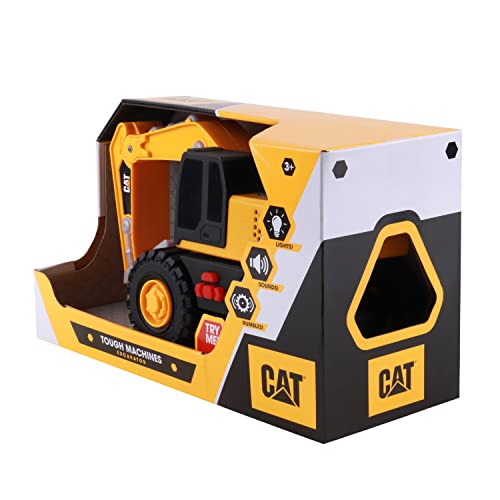 CAT Construction Toys, Tough Machines Toy Excavator, 10" W/Realistic Lights & Sounds, Rumbling Action, Movable Parts & Sturdy Plastic Construction