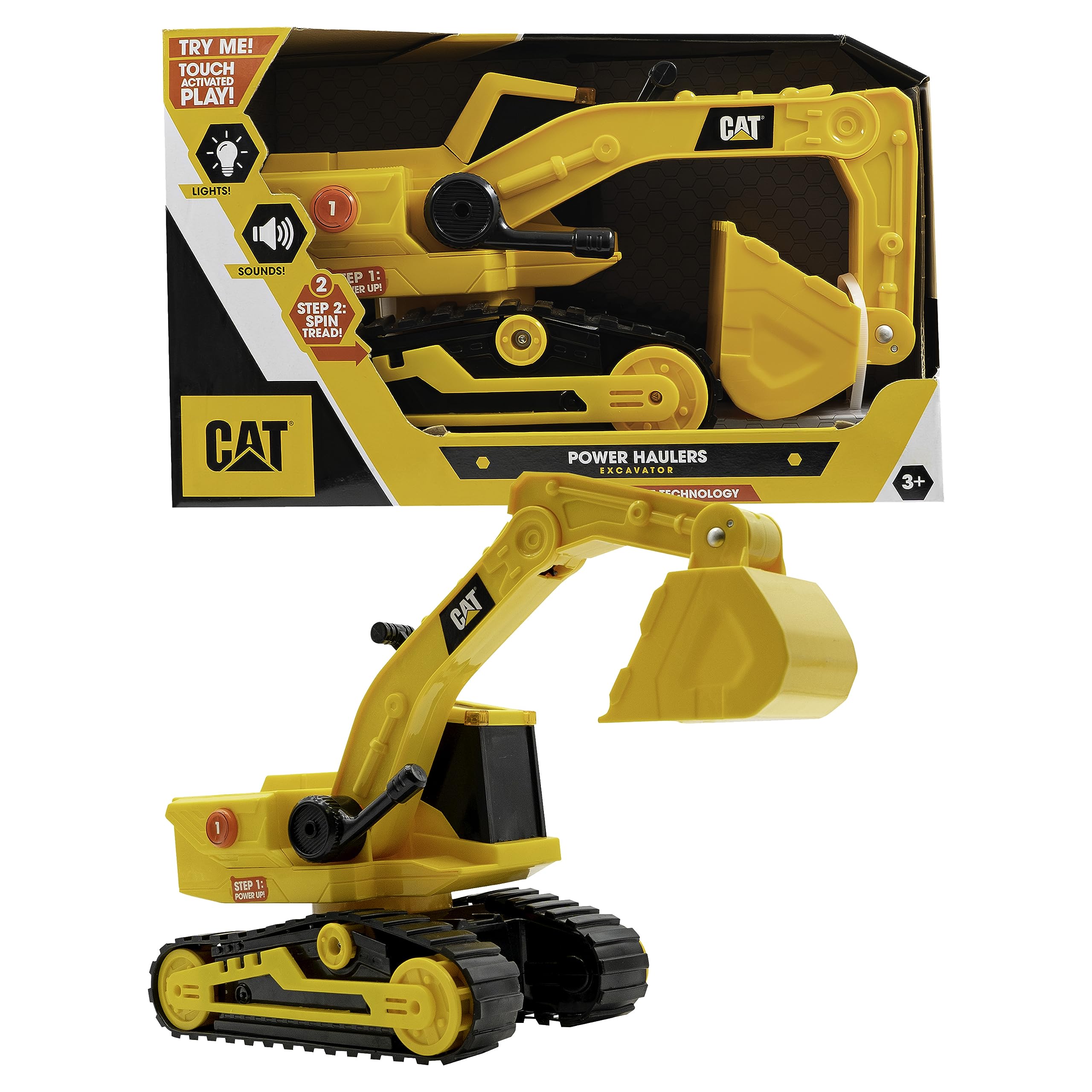 CAT Construction Toys, 11.5" Power Haulers Excavator, Realistic Lights & Sounds, Motion Drive Technology, Working Features, and Interactive Play for Ages 3+