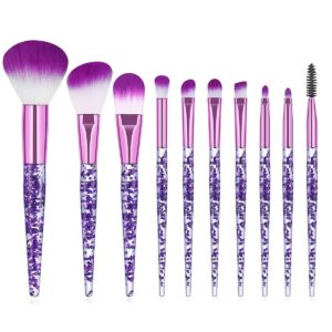 Kingtree Makeup Brush Set, 10PCS Stylish Glitter Handle Makeup Brushes Professional Face Powder Foundation Blending Blush Eye Shadow Cosmetic Brushes for Girls