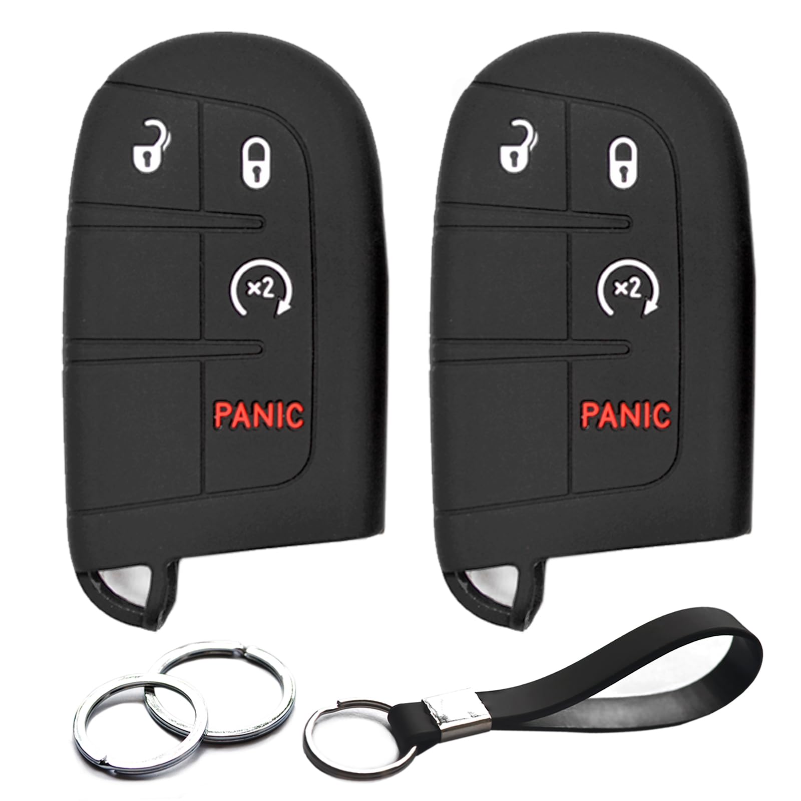 INFIPAR 2pcs Compatible with Jeep Compass Grand Cherokee Renegade Chrysler 300 Dodge Challenger Durango Journey Smart 4 Button Key Fob Cover Case Key Chain Protector Keyless Remote Holder