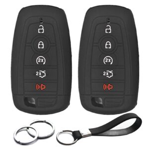 infipar 2pcs compatible with ford edge escape bronco expedition explorer f-150 lightning f-250 f-350 super duty mustang lincoln nautilus navigator aviator black key fob cover case key chain holder