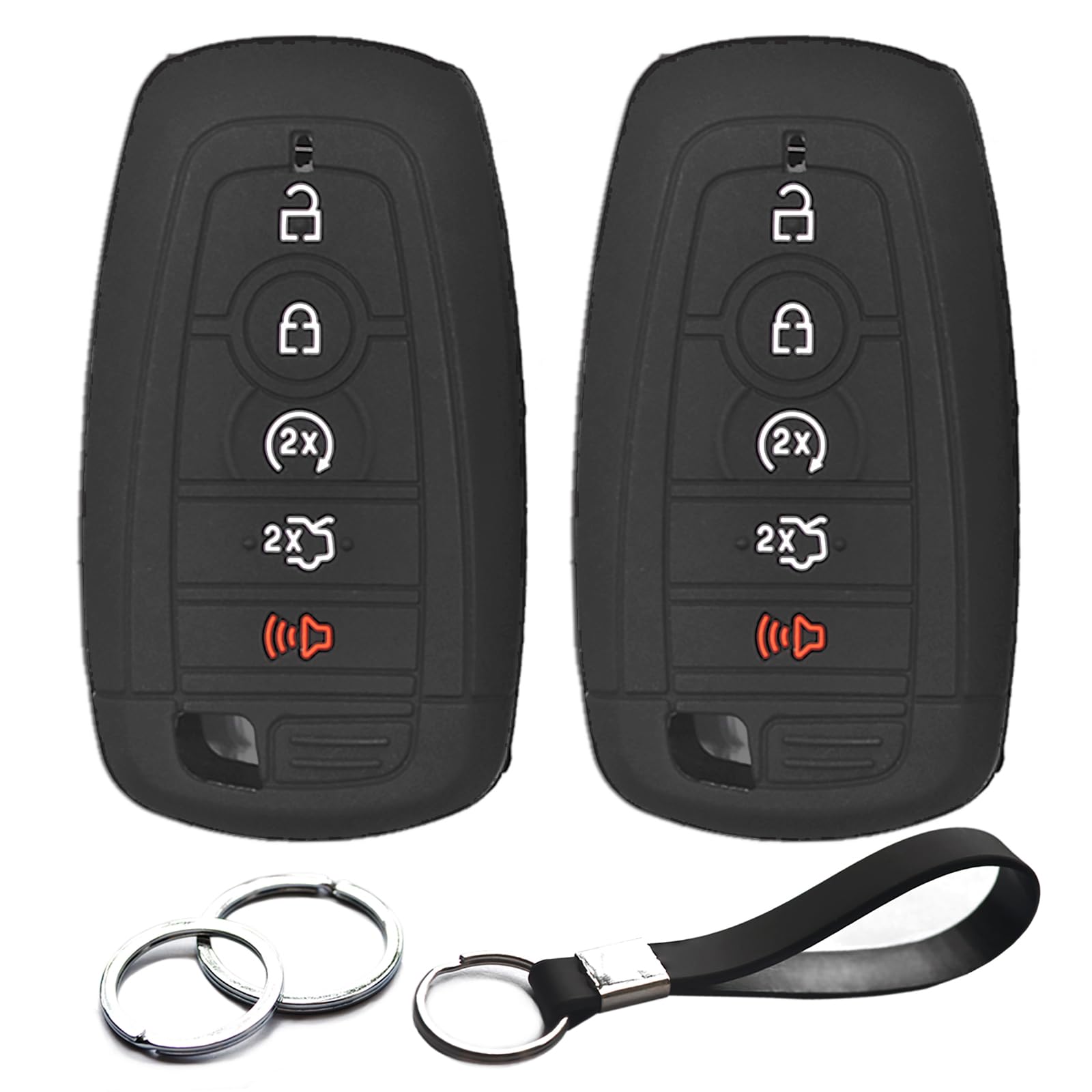 INFIPAR 2pcs Compatible with Ford Edge Escape Bronco Expedition Explorer F-150 Lightning F-250 F-350 Super Duty Mustang Lincoln Nautilus Navigator Aviator Black Key Fob Cover Case Key Chain Holder