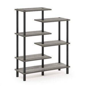 furinno turn-n-tube 6-tier accent display rack, french oak grey/black