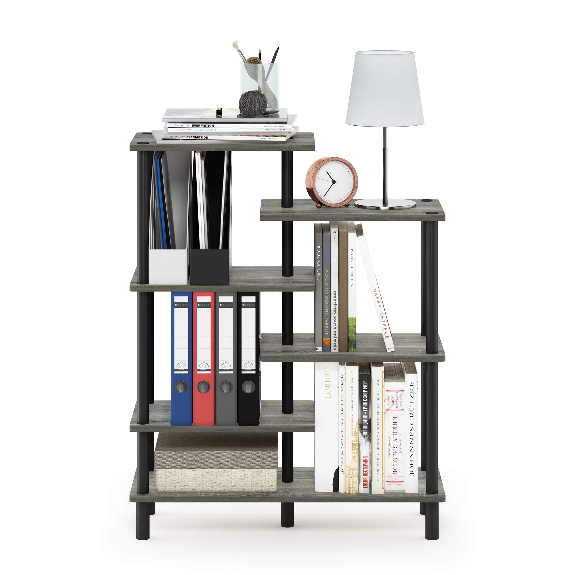 Furinno Turn-N-Tube 6-Tier Accent Display Rack, French Oak Grey/Black