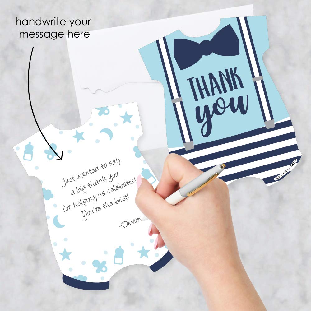 Big Dot of Happiness It's a Boy - Shaped - Blue Baby Shower Thank You Note Cards with Envelopes - Set of 12