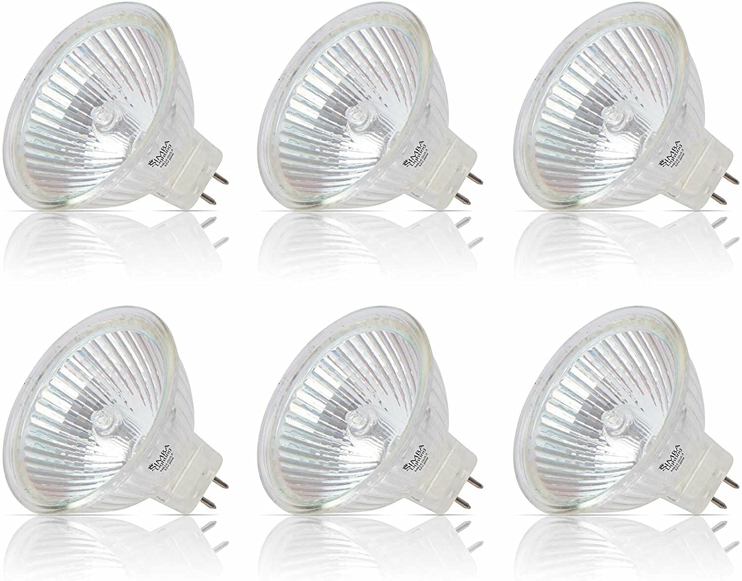 Simba Lighting Halogen MR16 20W 12V Light Bulbs (6 Pack) for Landscape, Track Lights, Fiber Optics, Desk Lamps, BAB C Spotlights with Glass Cover, GU5.3 Bi Pin Base, 2700K Warm White Dimmable