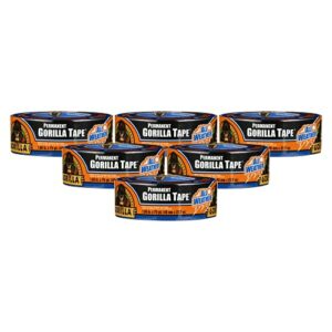 gorilla all weather outdoor waterproof duct tape, uv and temperature resistant, 1.88" x 25 yd, black, (pack of 6)