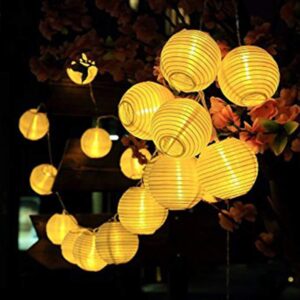 allomn solar lantern string lights, 19.7ft 30led waterproof garden lantern, string lights fair lights with fabric lantern exterior and interior decoration for christmas, garden, home, yard(warm white)