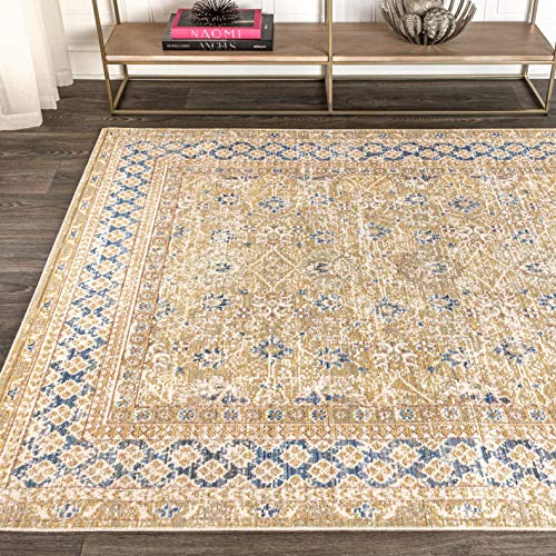 JONATHAN Y SMB107J-28 Madrid Vintage Filigree Textured Weave Indoor Outdoor Area-Rug, Classic Traditional Transitional Easy -Cleaning,Bedroom,Kitchen,Backyard,Patio,Non Shedding, Cream/Green, 2 X 8