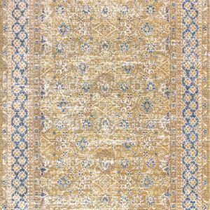 JONATHAN Y SMB107J-28 Madrid Vintage Filigree Textured Weave Indoor Outdoor Area-Rug, Classic Traditional Transitional Easy -Cleaning,Bedroom,Kitchen,Backyard,Patio,Non Shedding, Cream/Green, 2 X 8