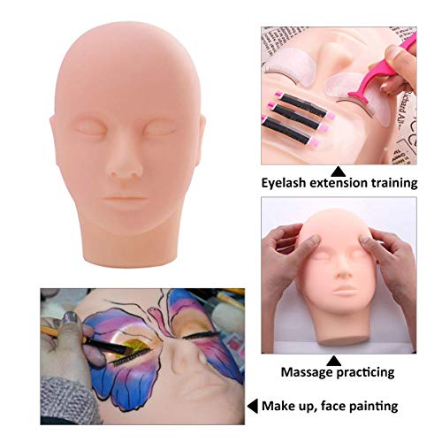 False Eyelashes Extension Practice Exercise Set, TopDirect Flat Mannequin Head Kit Lash Extension Kit for Makeup Training Eyelash Graft for Beginners White