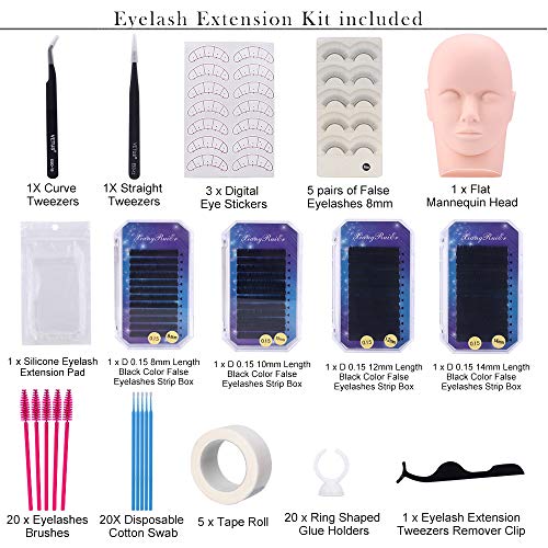 False Eyelashes Extension Practice Exercise Set, TopDirect Flat Mannequin Head Kit Lash Extension Kit for Makeup Training Eyelash Graft for Beginners White