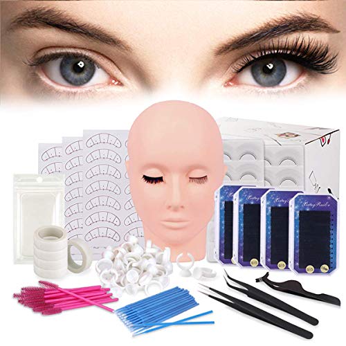 False Eyelashes Extension Practice Exercise Set, TopDirect Flat Mannequin Head Kit Lash Extension Kit for Makeup Training Eyelash Graft for Beginners White