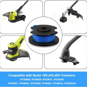 Eyoloty AC14RL3A String Trimmer Replacement Line for Ryobi One+18v, 24v, 40v Cordless Trimmers,11ft 0.065" Auto Feed Cordless Weed Eater Spools Line with AC14HCA Cap Covers Parts(6 Spools, 1 Cap)