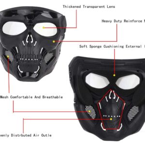 JFFCESTORE Tactical Mask and Fast Helmet,Protective Full Face Clear Goggle Skull mask Dual Mode Wearing Design, Adjustable Helmet Chin Strap Large Size for Adult (Mask+Helmet Black)