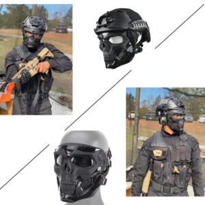 JFFCESTORE Tactical Mask and Fast Helmet,Protective Full Face Clear Goggle Skull mask Dual Mode Wearing Design, Adjustable Helmet Chin Strap Large Size for Adult (Mask+Helmet Black)