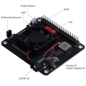 GeeekPi DockerPi Power Board for Raspberry Pi 4 Model B & Raspberry Pi 3B+, Power Supply with Safe Shutdown Auto Cooling Fan Expansion Board for Stack DockerPi Module & Raspberry Pi 2B/3B