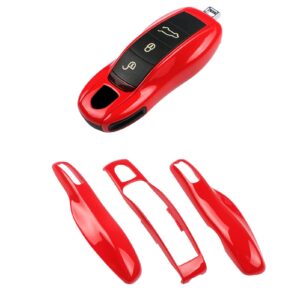 ttcr-ii car key case compatible with boxster cayman 2013-2021 cayenne panamera 2011-2017 carrera 911 2012-2019 for macan 2014-2024, 3 pcs smart key fob shell, red painted keyless entry protectors