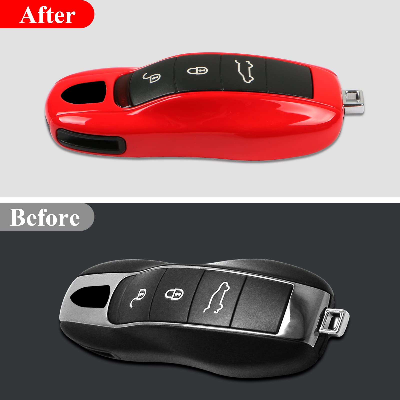 TTCR-II Car Key Case Compatible with Boxster Cayman 2013-2021 Cayenne Panamera 2011-2017 Carrera 911 2012-2019 for Macan 2014-2024, 3 Pcs Smart Key Fob Shell, Red Painted Keyless Entry Protectors