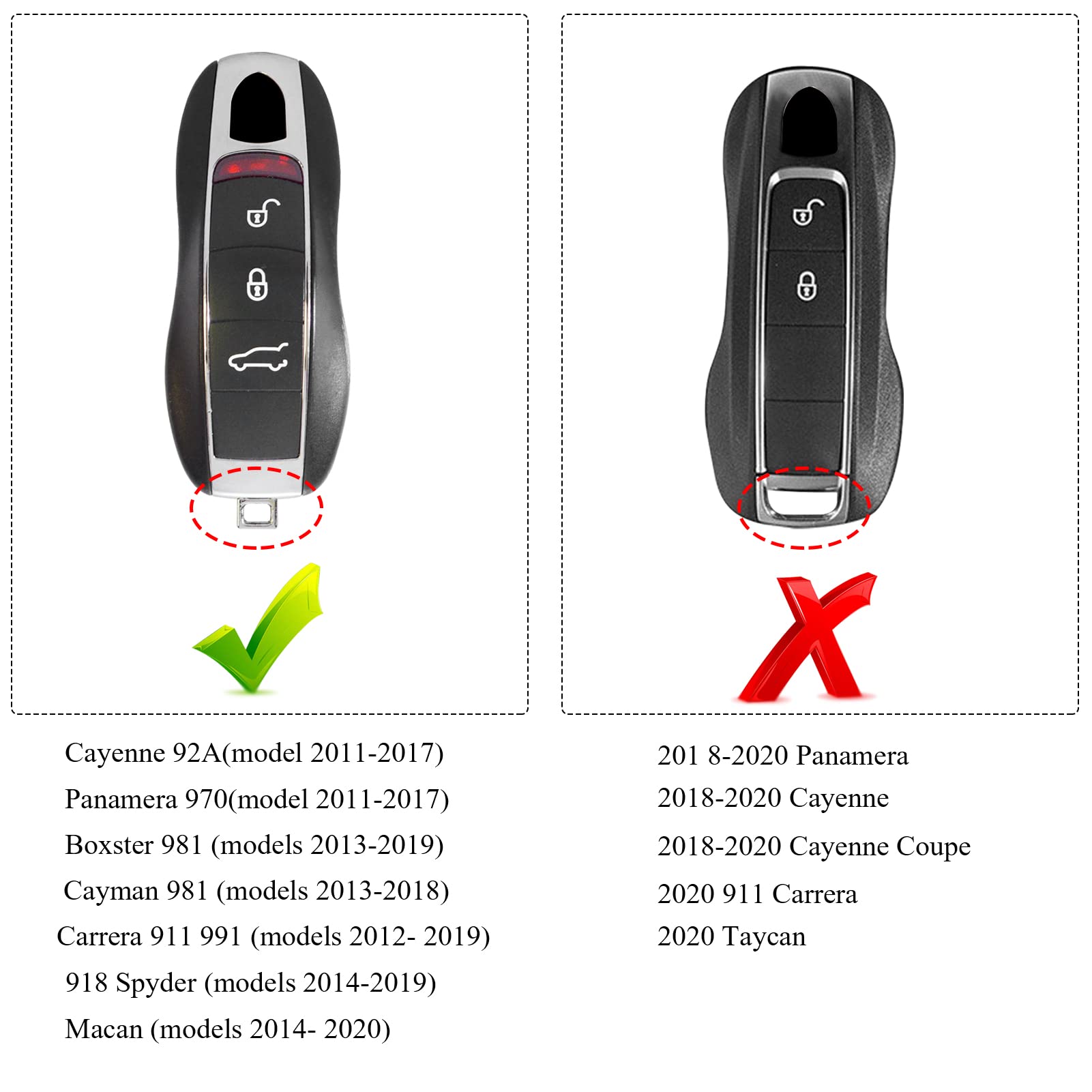 TTCR-II Car Key Case Compatible with Boxster Cayman 2013-2021 Cayenne Panamera 2011-2017 Carrera 911 2012-2019 for Macan 2014-2024, 3 Pcs Smart Key Fob Shell, Red Painted Keyless Entry Protectors