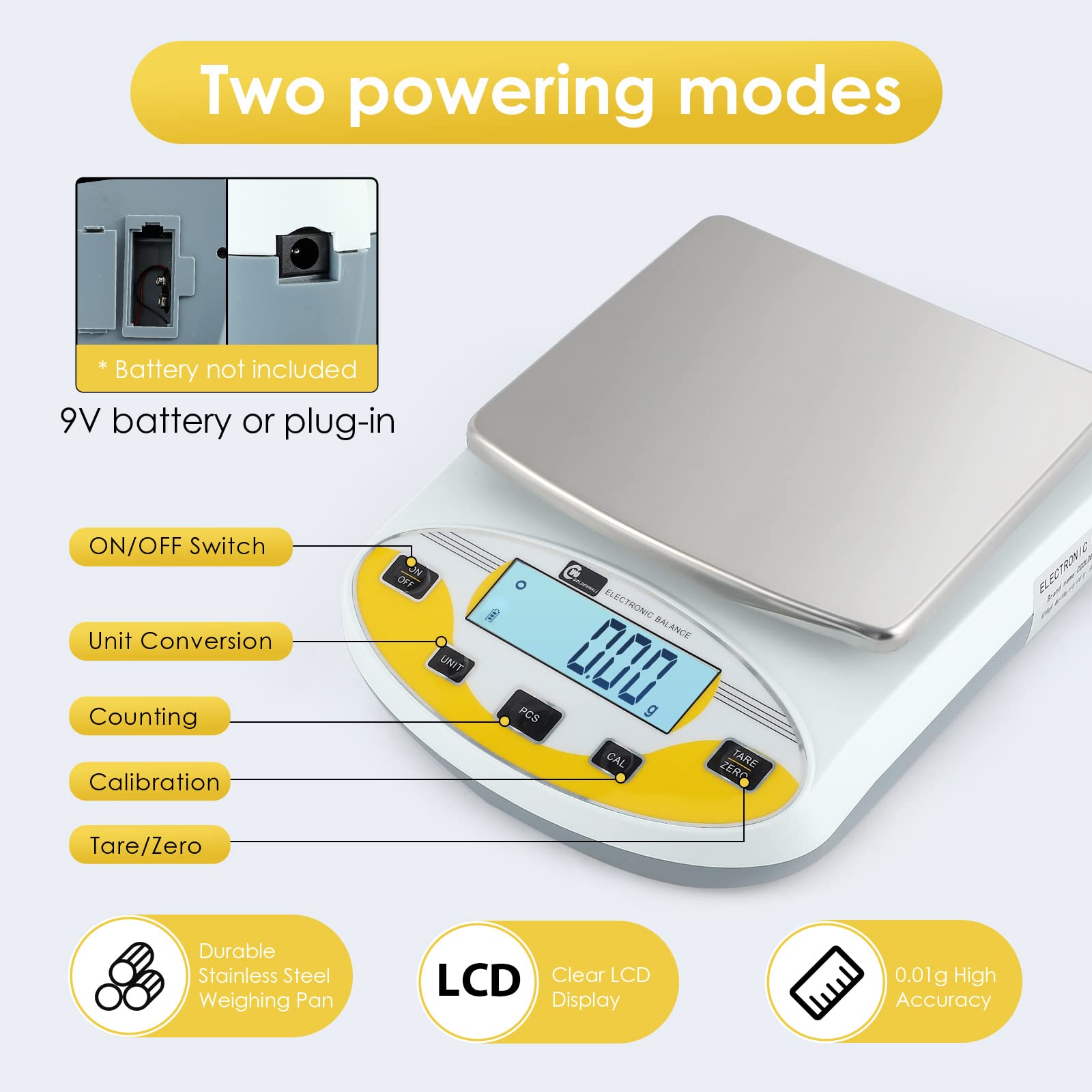 CGOLDENWALL High Precision Lab Scale Laboratory Analytical Electronic Balance Digital Precision Scale Pharmacy Jewelry Scale 110V Calibrated(5000g, 0.01g)