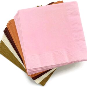 Pink Gold Brown Ivory Paper Beverage Napkins, Party Supplies, Girl Woodland Animal Birthday, Fall Baby Shower, Table Decorations, Drink, Cocktail, 50 Pack