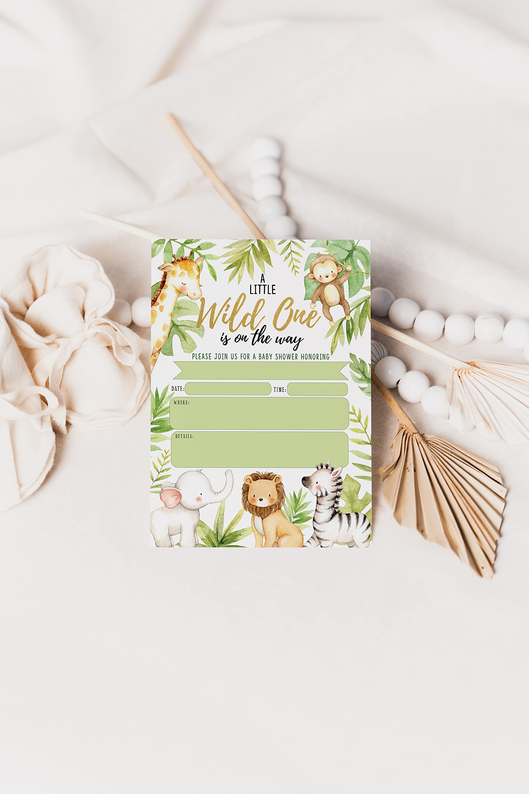 Your Main Event Prints Jungle Baby Shower Invitations, Safari Elephant, Giraffe, Lion and Monkey Baby Shower Invites with Diaper Raffles Cards, Sprinkle, 20 Invites Including Envelopes