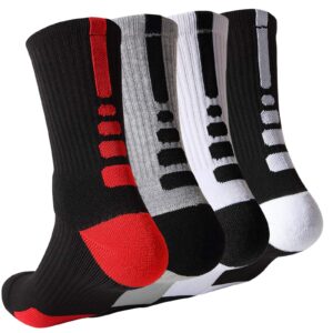 yqhmt basketball socks men's outdoor athletic crew socks cushioned thick sport long compression socks 4 pack
