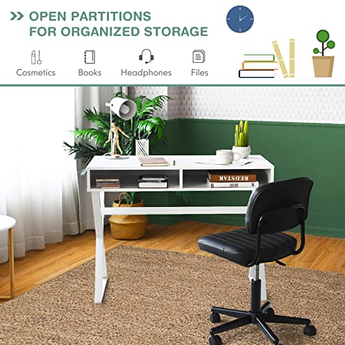 Tangkula White Desk with Storage, Makeup Vanity Table for Bedroom, Multifunctional Study Table with 2 Storage Compartments, Writing Desk for Home Office