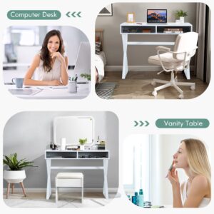 Tangkula White Desk with Storage, Makeup Vanity Table for Bedroom, Multifunctional Study Table with 2 Storage Compartments, Writing Desk for Home Office