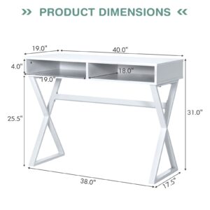 Tangkula White Desk with Storage, Makeup Vanity Table for Bedroom, Multifunctional Study Table with 2 Storage Compartments, Writing Desk for Home Office