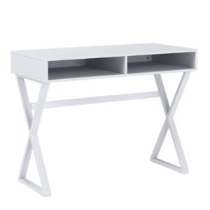 Tangkula White Desk with Storage, Makeup Vanity Table for Bedroom, Multifunctional Study Table with 2 Storage Compartments, Writing Desk for Home Office