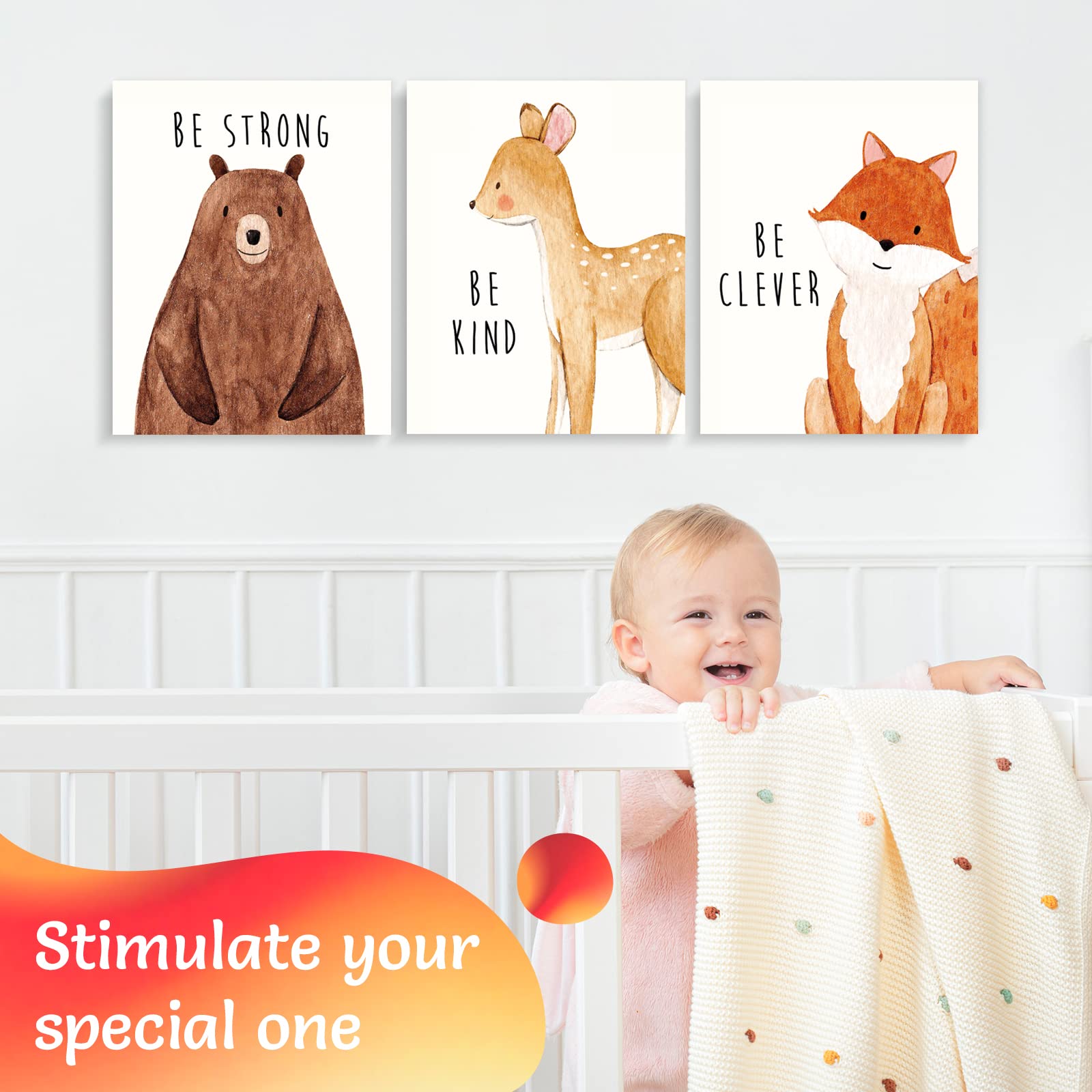 Set of 6 Baby Animal Nursery Wall Art Prints - Cute & Inspirational Decor for Baby Girls & Boys, Kids Room, Playroom, Nursery - High-Quality Unframed 8x10 Inch Posters - Woodland Animal Nursery Decor