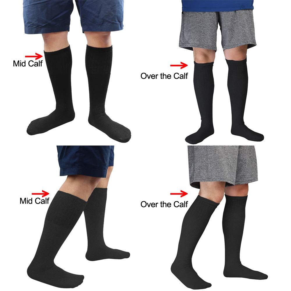 6 Pairs Men's Athletic Tube Socks Over the Calf - Big & Tall (10-15 Big & Tall, 6-pairs Black)