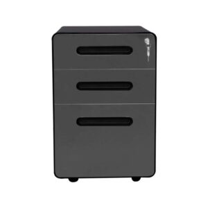 apexdesk 3-drawer vertical metal mobile file cabinet with locking keys - charcoal panel/black body