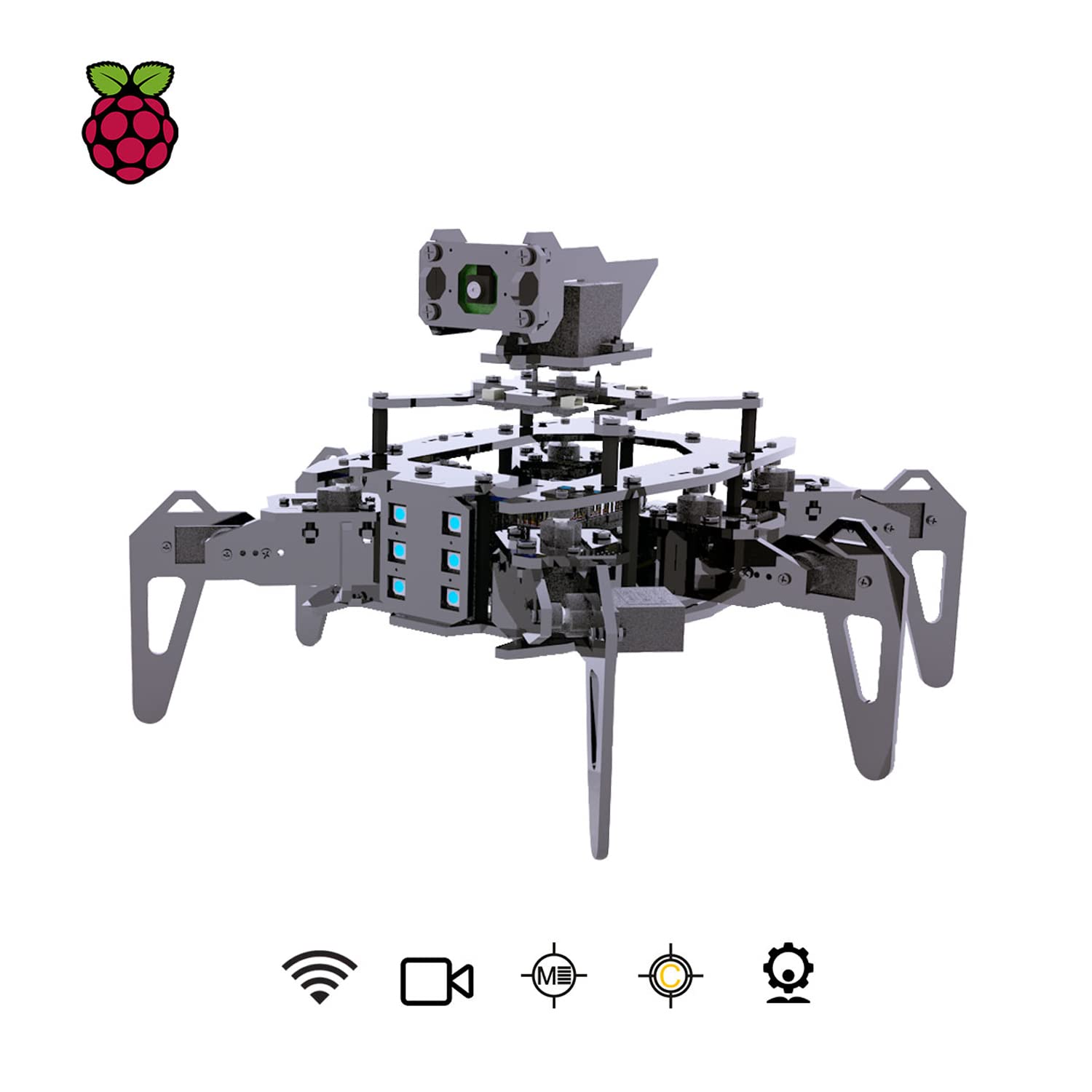 Adeept RaspClaws Hexapod Spider Robot Kit for Raspberry Pi 4 3 Model B+ B, STEAM Crawling Robot, OpenCV Target Tracking, Video Transmission, Raspberry Pi Robot with PDF Manual