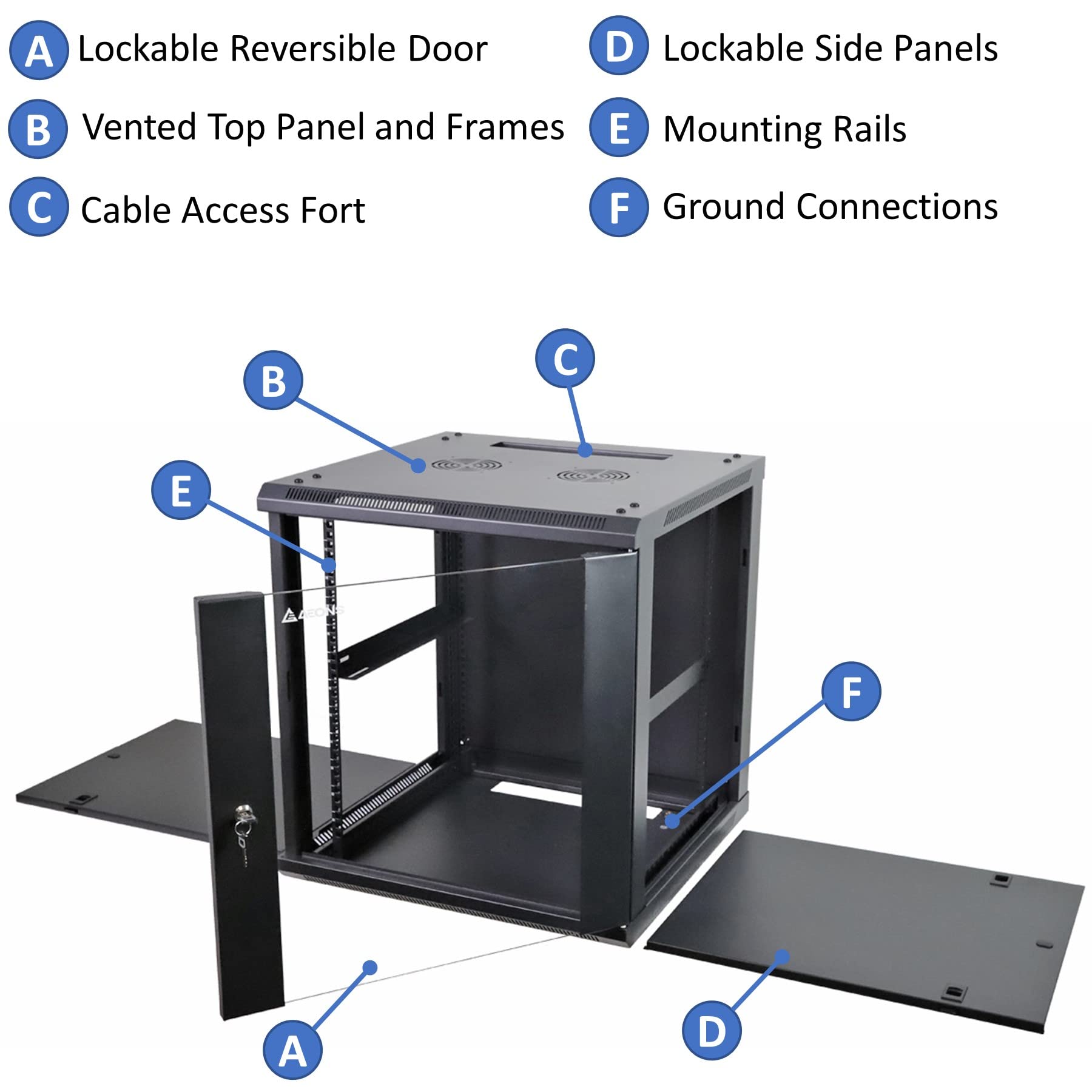 AEONS 12U Professional Wall Mount Network Server Cabinet Enclosure 19-Inch Server Network Rack 16-Inches Deep Black