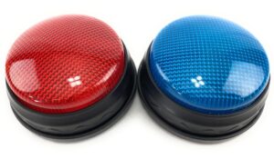 matty's toy stop lights & sounds electronic 3 mode red & blue game answer buzzer and count down timer gift set bundle (perfect for games, classrooms, etc.) - 2 pack