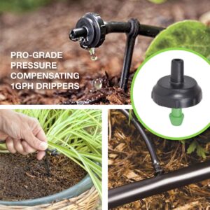 One Stop Outdoor Drip Irrigation 1 GPH PC Button Drip Emitter - Professional Quality Pressure Compensating Barb Dripper (100)