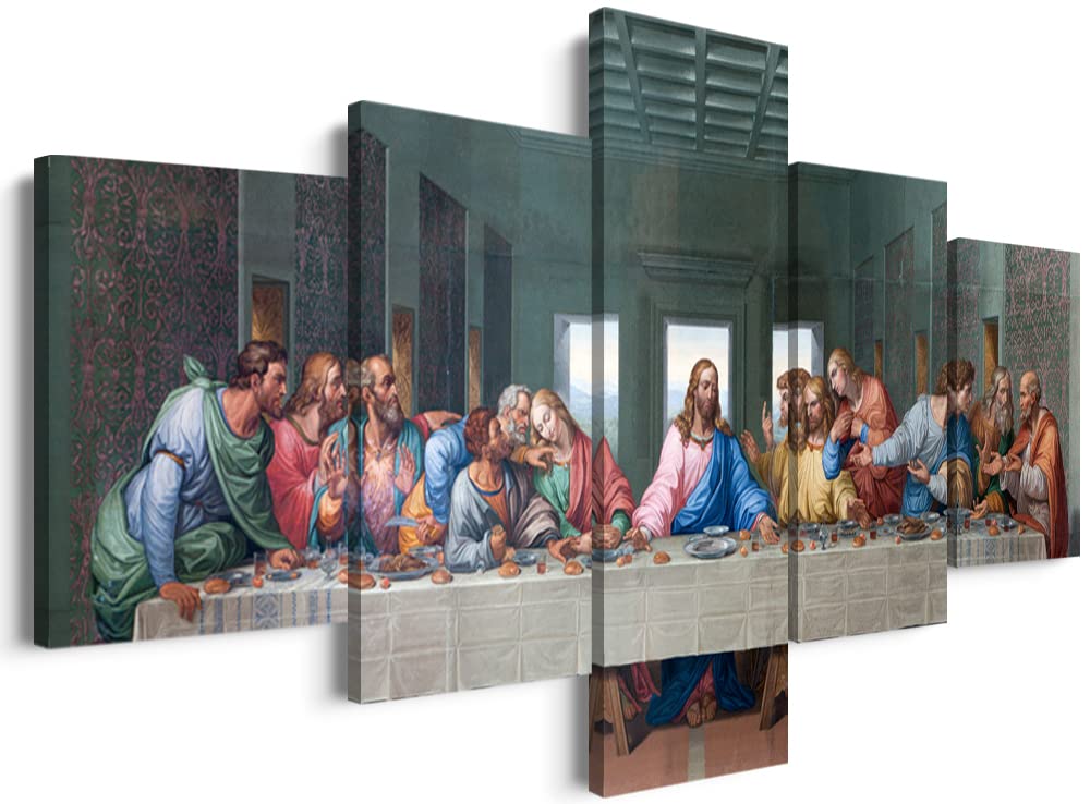 YOUHONG 5 Piece Christian Wall Decor Last Supper Wall Decor Leonardo Da Vinci Wall Art Jesus Pictures for Wall Religious Wall Decor for Dining Room Decor Ready to Hang (50''W x 24''H)