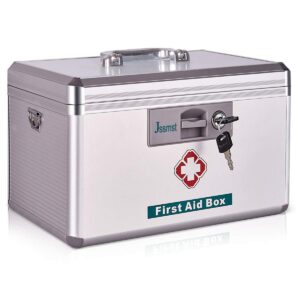 jssmst locking medicine box - new version first aid box emergency medicine case, non-metal boxes with drugs storage, 13.8 x 8.5 x 8.2 inches, new(mc14023)