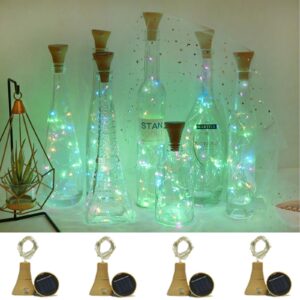 Upgraded 8 Pack Solar Wine Bottle Lights, 20LED Silver Wire Cork Lights Waterproof Fairy Lights for Liquor Bottles Crafts Party Wedding Halloween Christmas Decor(4 Colors)