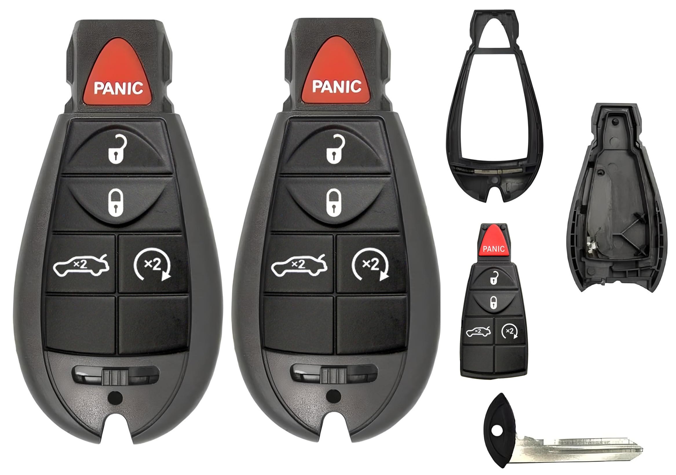 2 New Keyless Entry 5 Buttons Remote Start Car Key Fob Fobik Shell / CASE M3N5WY783X, IYZC01C for Chrysler 300 Challenger Charger Durango Grand Cherokee - (No Electronics or Chip Inside)