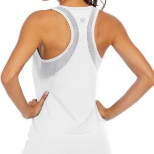 ICTIVE Women's Mesh Racerback Tank Top - Loose Fit Yoga, Gym, Running Activewear, White M