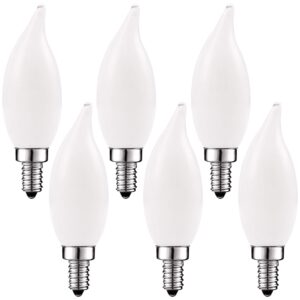luxrite 4w frosted candelabra led bulbs dimmable, 2700k warm white, 360 lumens, e12 led bulb 40w equivalent, flame tip glass, led candle light bulbs, ul listed (6 pack)