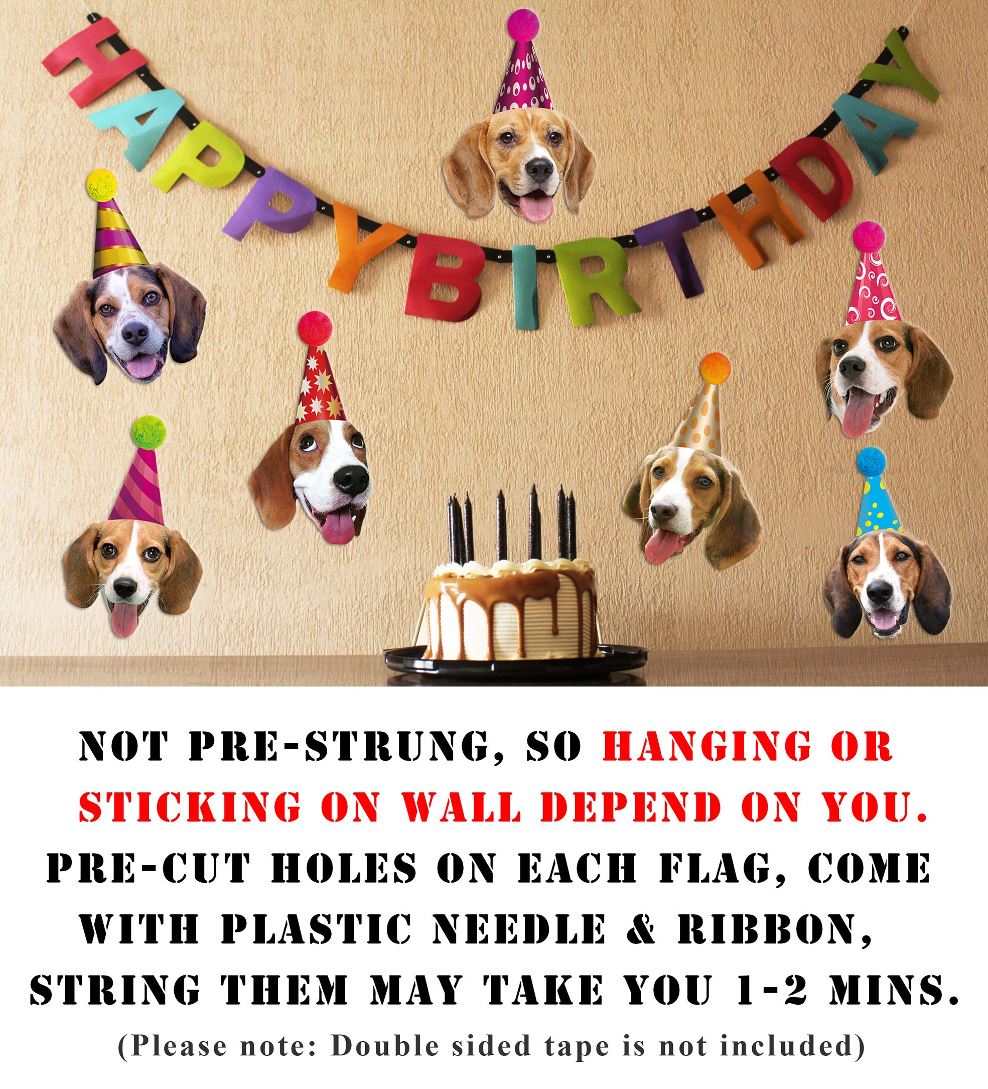 Beagle Birthday Garland, Funny Beagle Face Portrait Happy Birthday Banner, Dog Bday Party Supplies