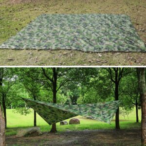 Azarxis Hammock Camping Tarp Rain Fly, Waterproof Tent Footprint Shelter Canopy Sunshade Cloth Picnic Mat for Outdoor Awning Hiking Beach Backpacking - Included Guy Lines & Stakes (Camouflage)