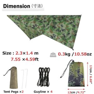 Azarxis Hammock Camping Tarp Rain Fly, Waterproof Tent Footprint Shelter Canopy Sunshade Cloth Picnic Mat for Outdoor Awning Hiking Beach Backpacking - Included Guy Lines & Stakes (Camouflage)