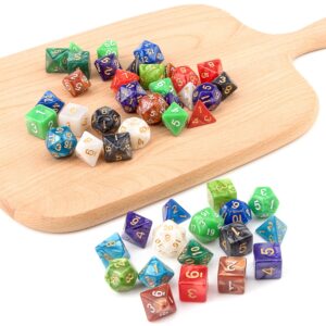 10 X 7 Polyhedral Dice Set (70 Pieces) for Dungeons and Dragons DND RPG MTG Table Games D4 D6 D8 D10 D% D12 D20 with 10 Pack Black Bags, 10 Colors