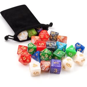 10 X 7 Polyhedral Dice Set (70 Pieces) for Dungeons and Dragons DND RPG MTG Table Games D4 D6 D8 D10 D% D12 D20 with 10 Pack Black Bags, 10 Colors